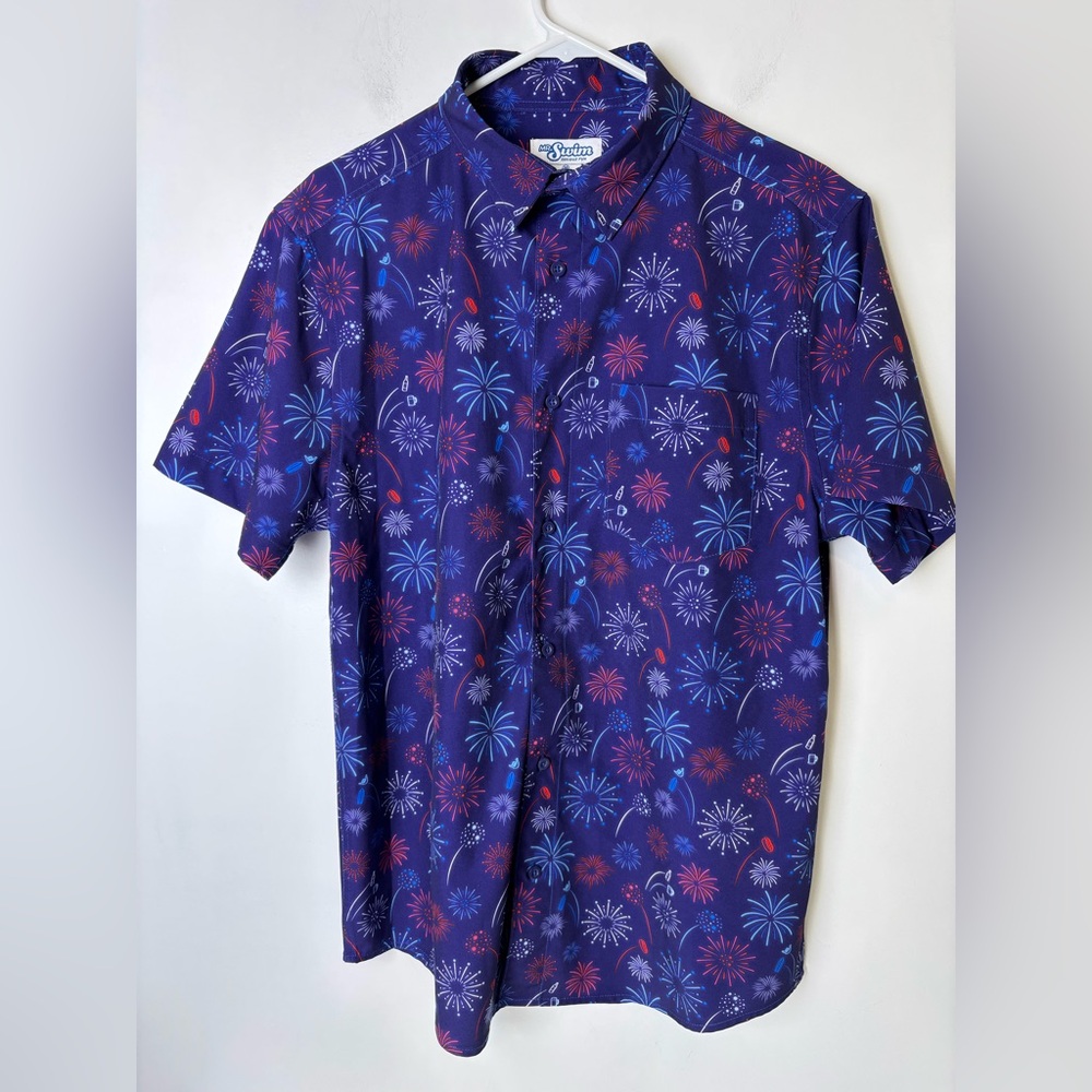 Mr.Swim Medium Blue and Red Casual Button Down Shirt